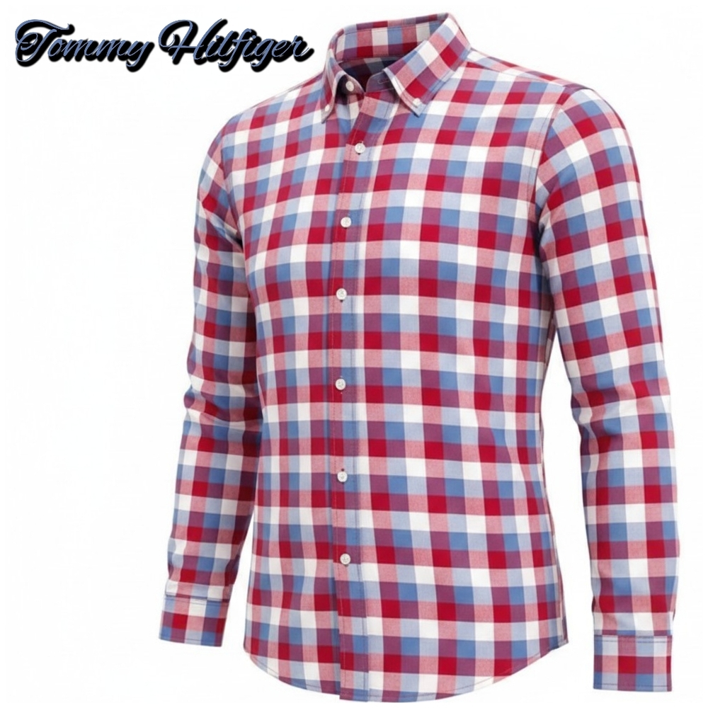 Tommy Hilfiger Red and Blue Plaid Button Down Shirt Men's Large